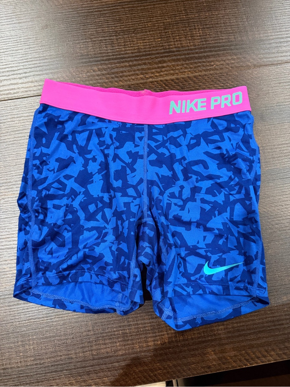 Nike Kids Blue Camo Shorts with Pink Waistband